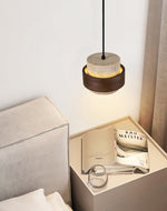 Stonova Pendant Light in Travertine and Walnut — Plug-In Swag Lamp