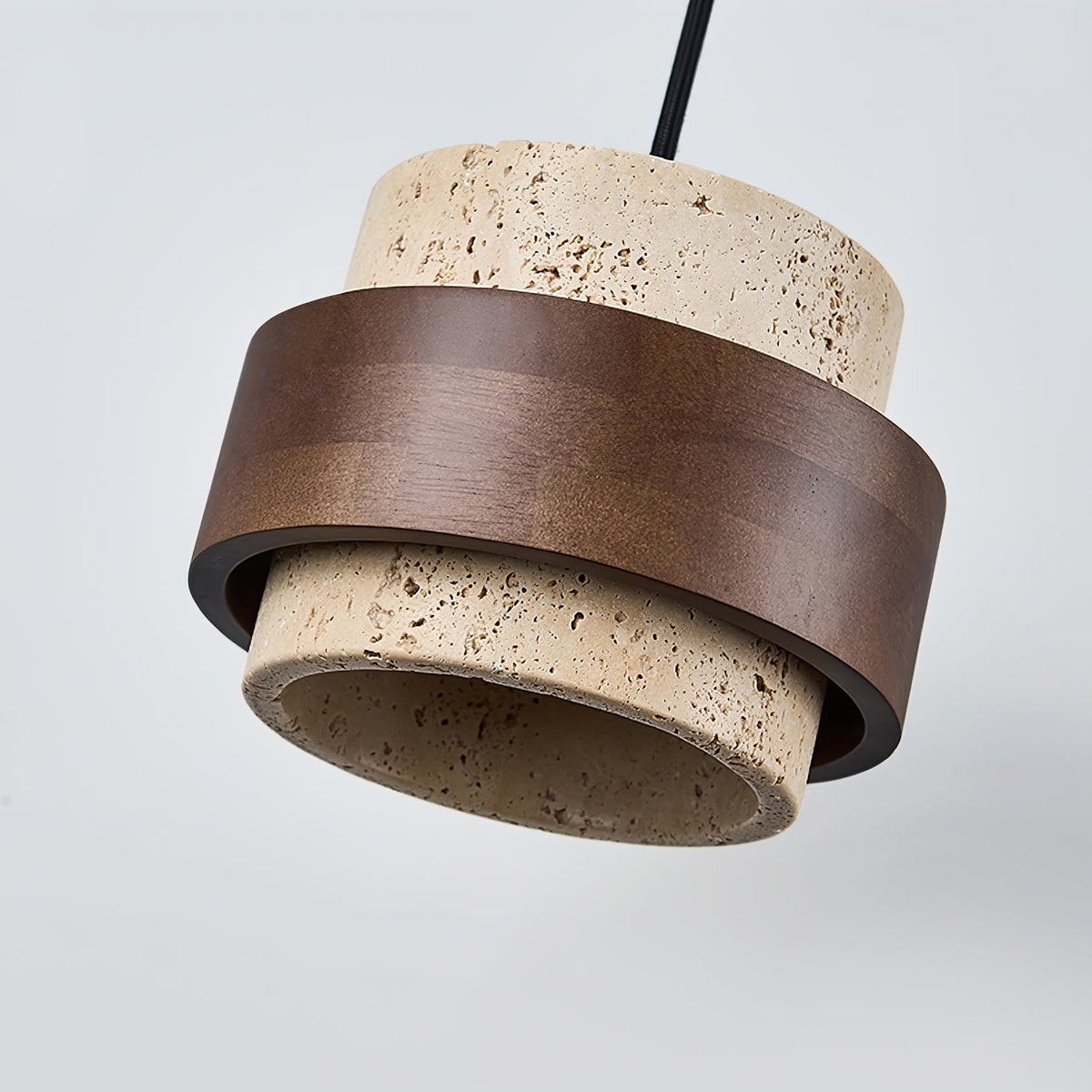 Stonova Pendant Light in Travertine and Walnut — Plug-In Swag Lamp