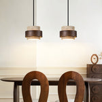 Stonova Pendant Light in Travertine and Walnut — Plug-In Swag Lamp
