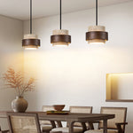 Stonova Pendant Light in Travertine and Walnut — Plug-In Swag Lamp