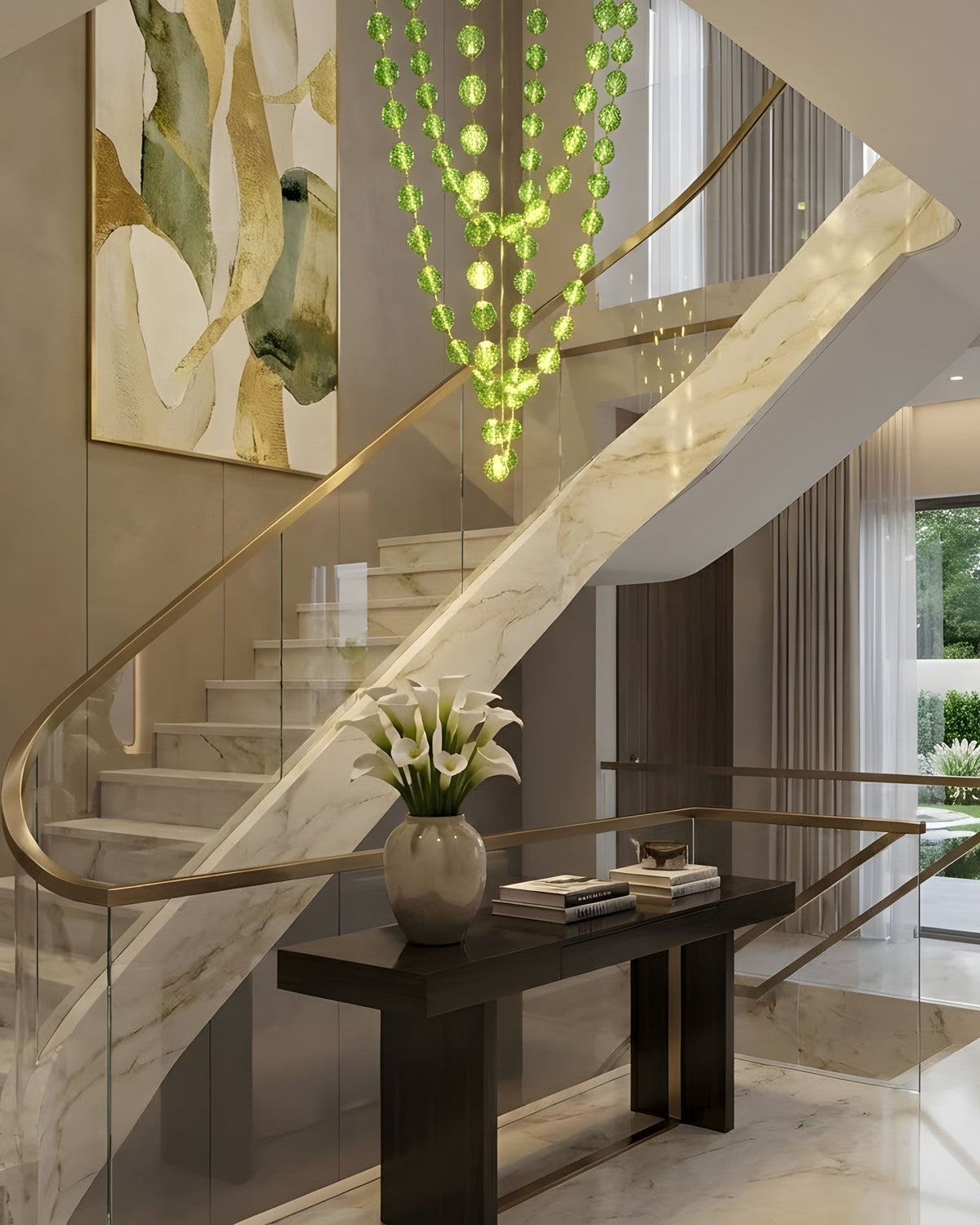 Strand Necklace Chandelier — Modern Gold & Acrylic LED Pendant Light