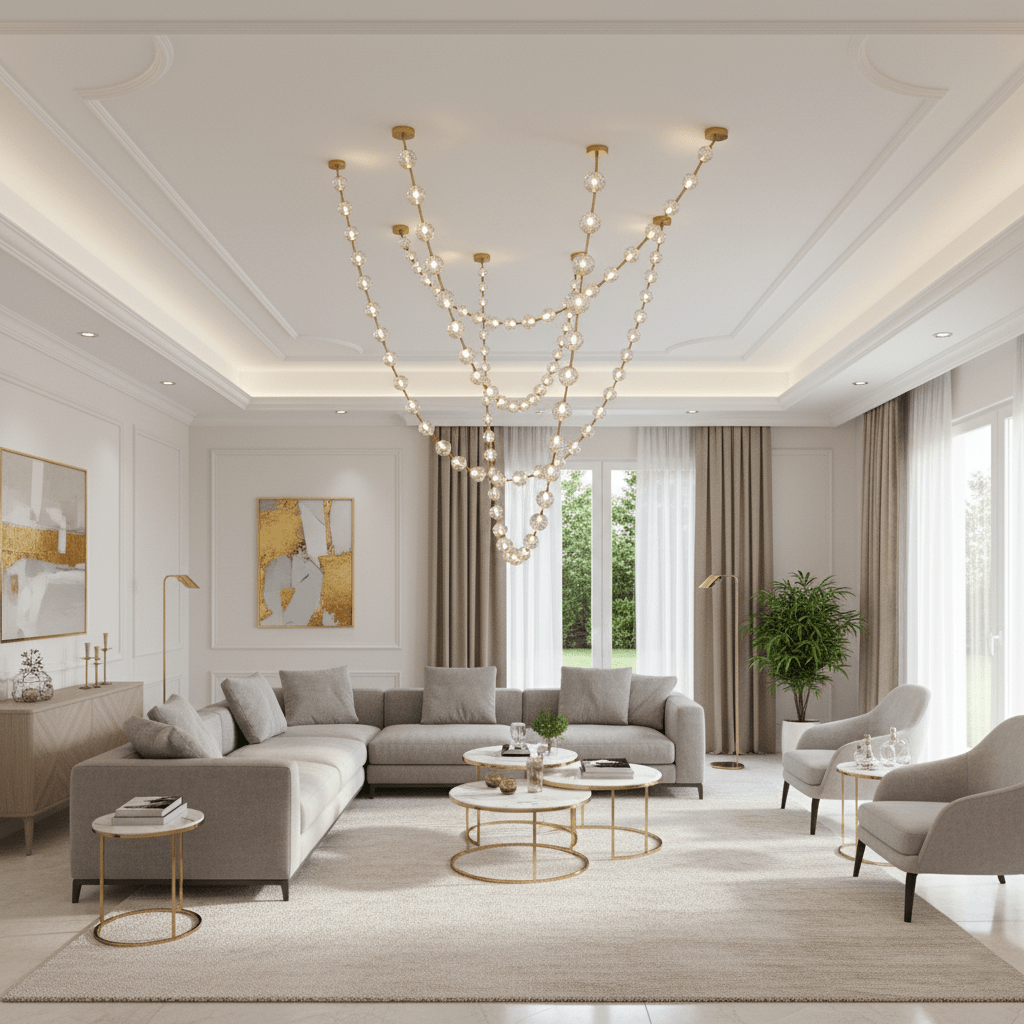 Strand Necklace Chandelier — Modern Gold & Acrylic LED Pendant Light