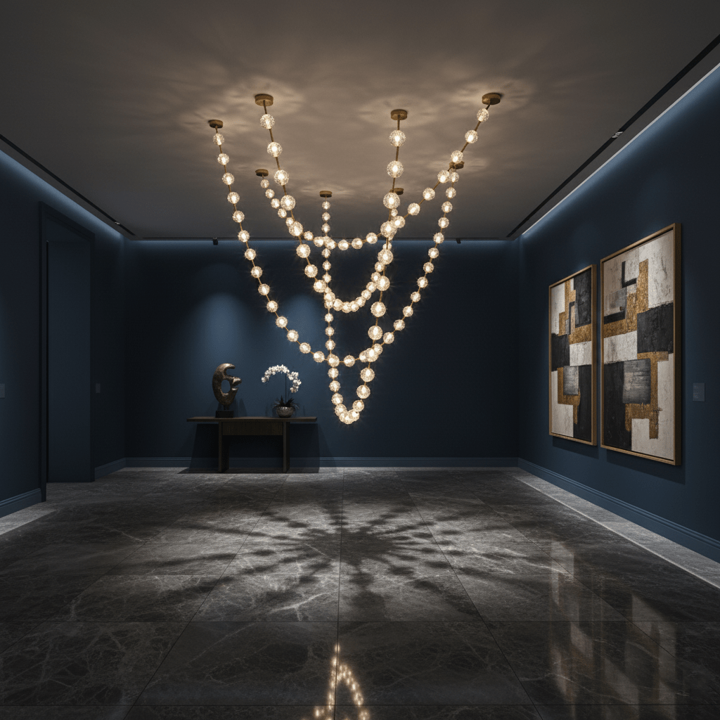 Strand Necklace Chandelier — Modern Gold & Acrylic LED Pendant Light