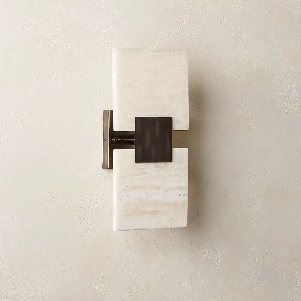 Strata Shift Alabaster Wall Sconce in Black Metal