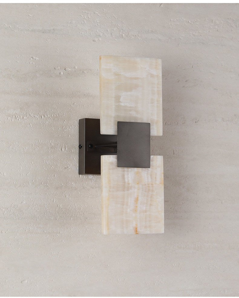 Strata Shift Alabaster Wall Sconce in Black Metal