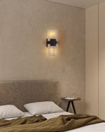 Strata Shift Alabaster Wall Sconce in Black Metal