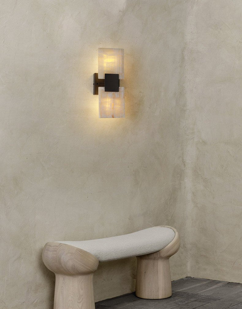 Strata Shift Alabaster Wall Sconce in Black Metal
