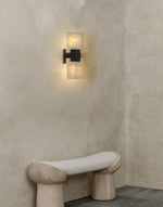 Strata Shift Alabaster Wall Sconce in Black Metal