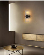 Strata Shift Alabaster Wall Sconce in Black Metal