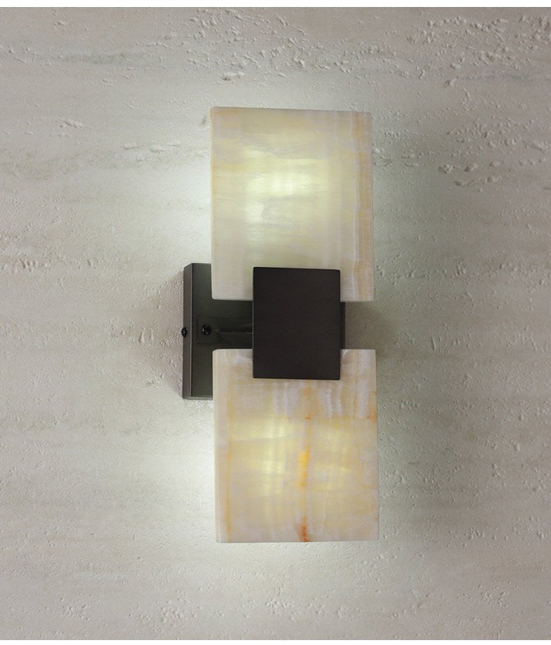 Strata Shift Alabaster Wall Sconce in Black Metal