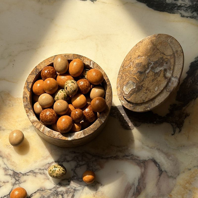 Strata Sphere Natural Marble Storage Box with Sculptural Lid
