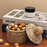 Strata Sphere Natural Marble Storage Box with Sculptural Lid
