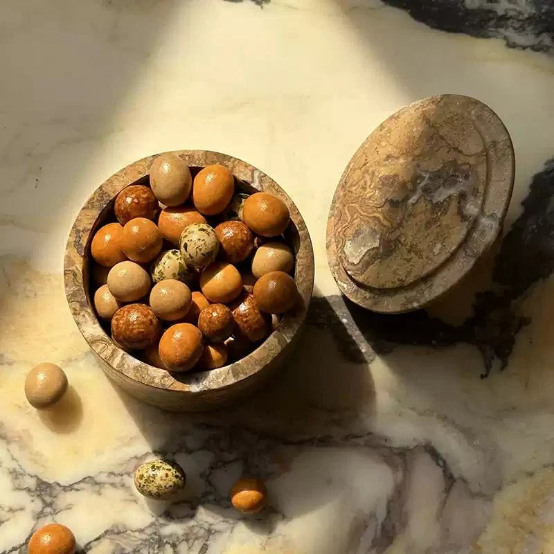 Strata Sphere Natural Marble Storage Box with Sculptural Lid