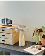 Strata Table Lamp in Yellow Travertine with Smoked Glass Shade