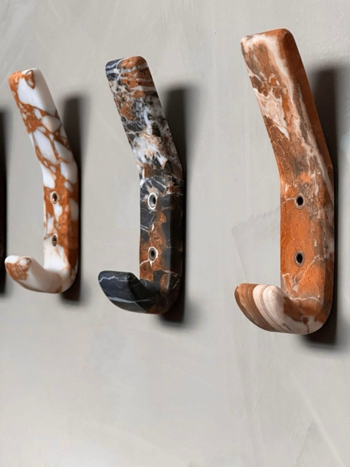 Strata Natural Marble Wall Coat Hook with Brass Accents