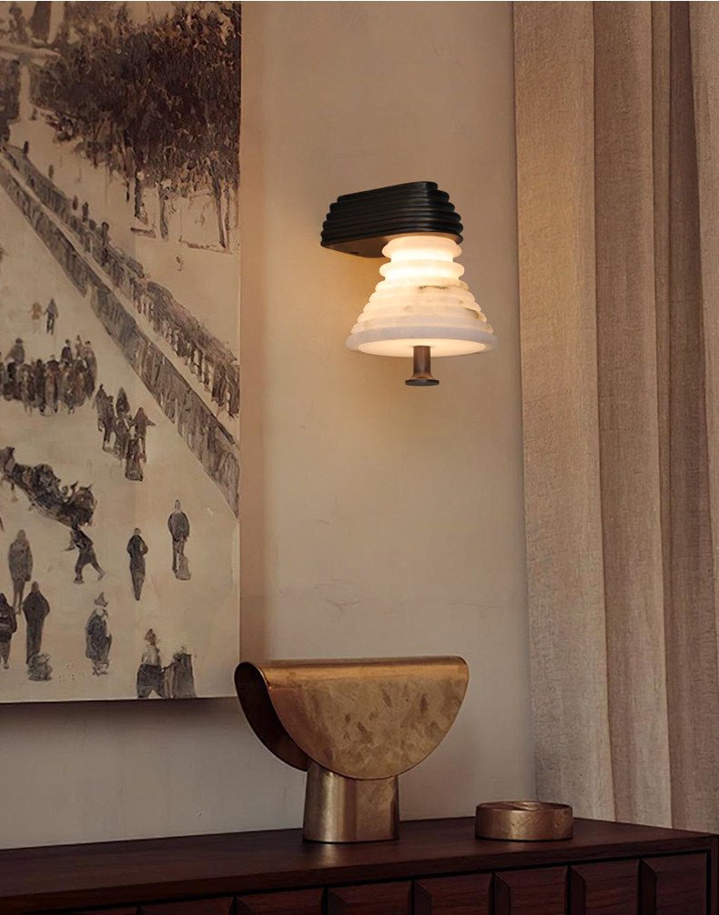 Strata Alabaster Wall Sconce with Bronze Accents