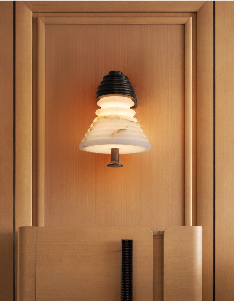 Strata Alabaster Wall Sconce with Bronze Accents