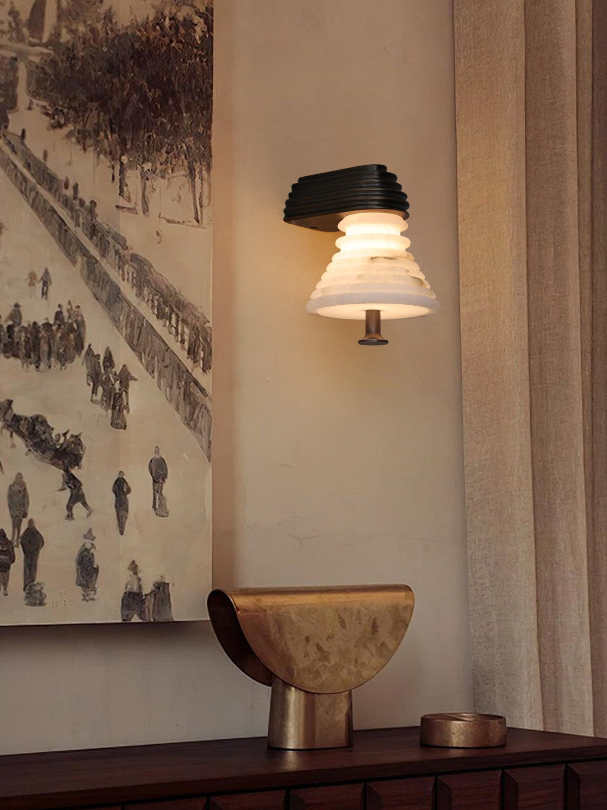Strata Alabaster Wall Sconce with Bronze Accents