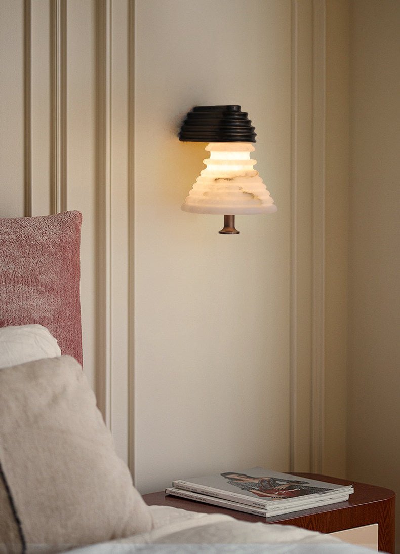 Strata Alabaster Wall Sconce with Bronze Accents