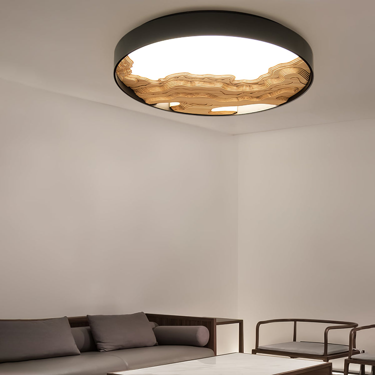 Strata Topographic Wood LED Ceiling Light, Modern Flush Mount