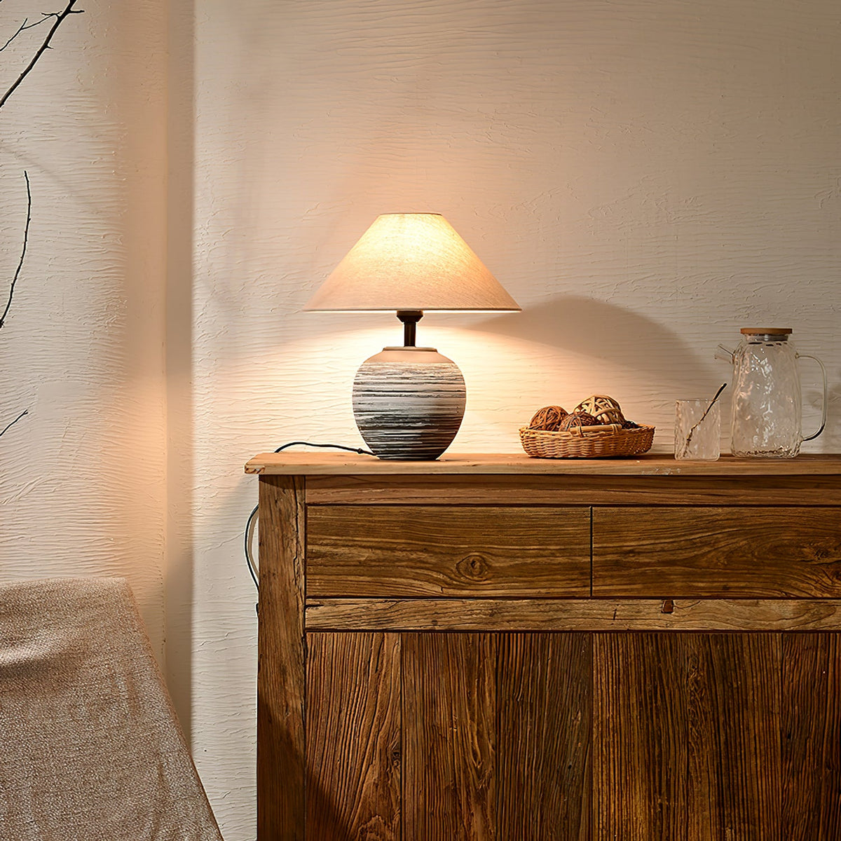 Strata Ceramic Table Lamp – Hand-Finished Layered Ceramic Base with Fabric Shade