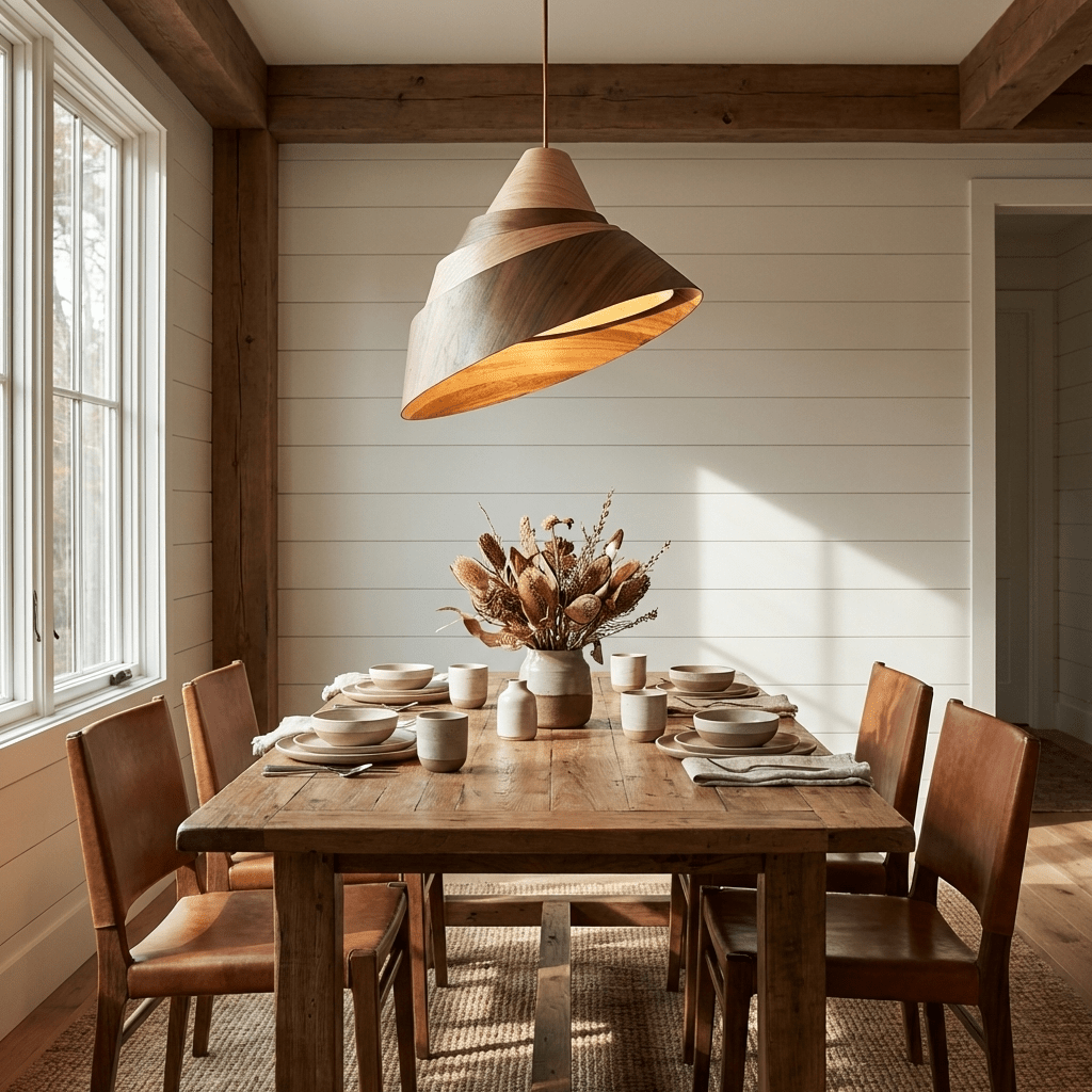 Strata Wood Pendant Light – Sculptural Layered Wood Hanging Lamp for Dining & Living Spaces