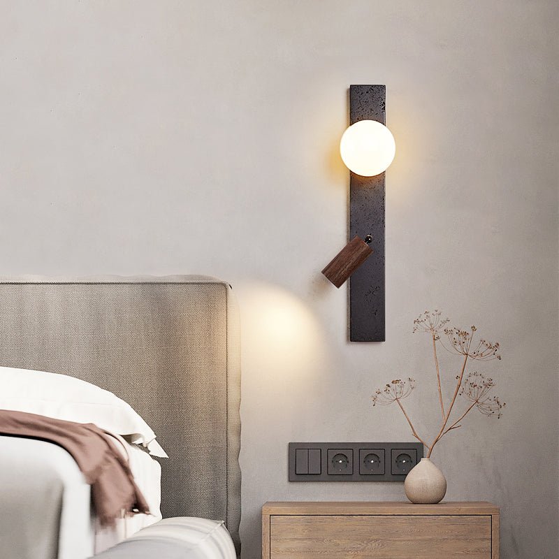 Strato Beam Wall Sconce in Black Travertine and Walnut with Opal Glass