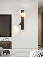 Strato Beam Wall Sconce in Black Travertine and Walnut with Opal Glass