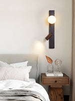 Strato Beam Wall Sconce in Black Travertine and Walnut with Opal Glass