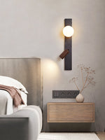 Strato Beam Wall Sconce in Black Travertine and Walnut with Opal Glass