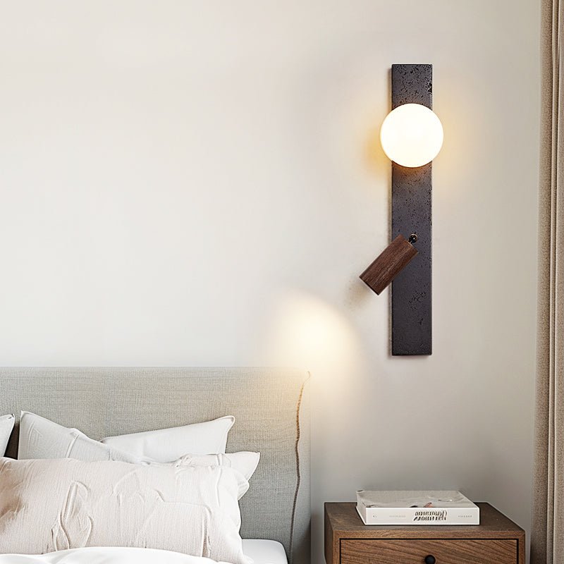 Strato Beam Wall Sconce in Black Travertine and Walnut with Opal Glass