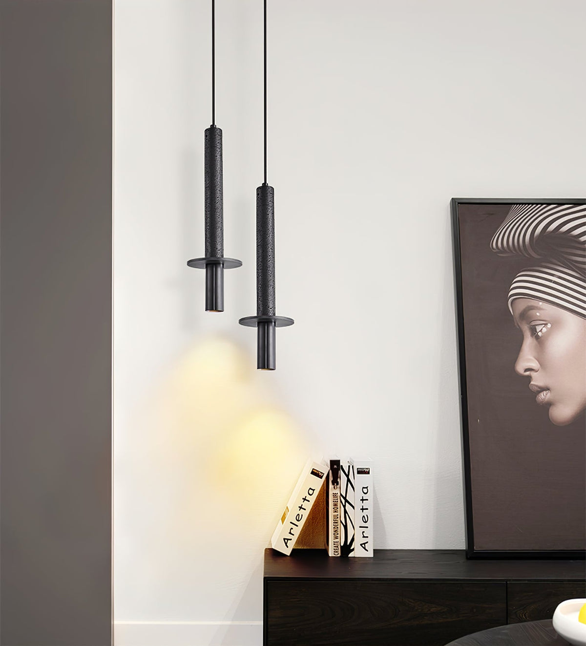 Strato Line Travertine Pendant Light – Modern Brass or Black Cylinder