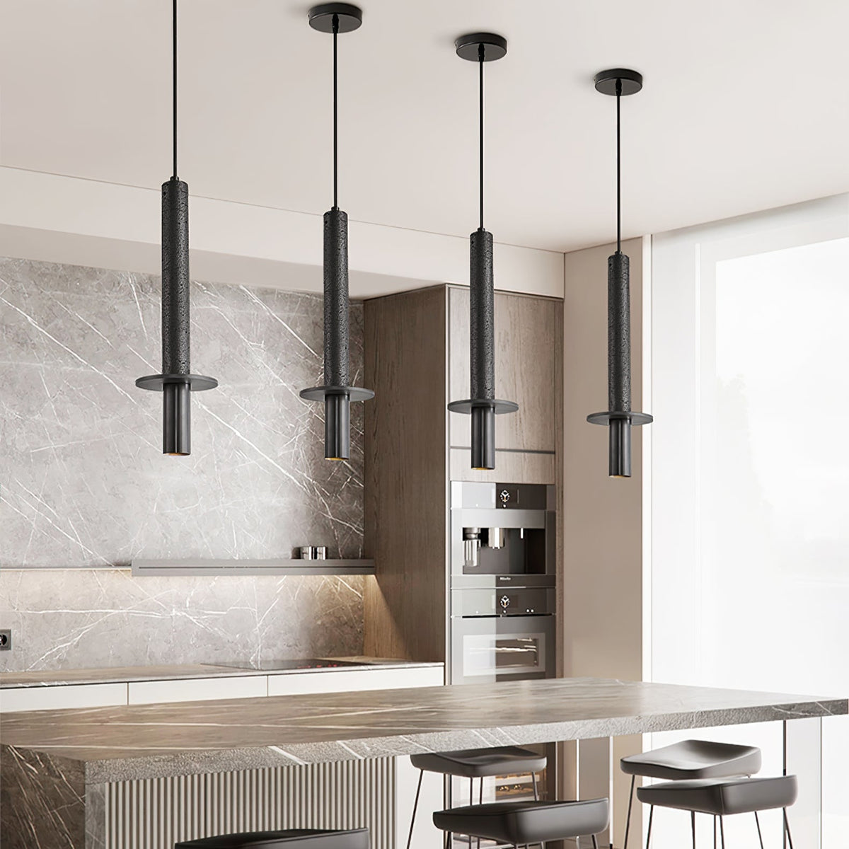 Strato Line Travertine Pendant Light – Modern Brass or Black Cylinder