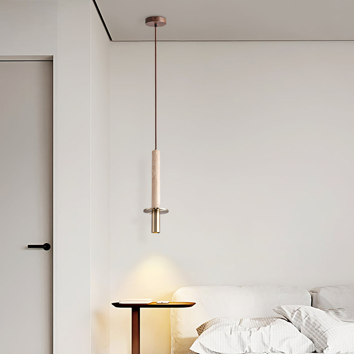 Strato Line Travertine Pendant Light – Modern Brass or Black Cylinder