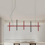 Stratus Line Modern Linear Pendant Light, Red & Black Metal LED Chandelier