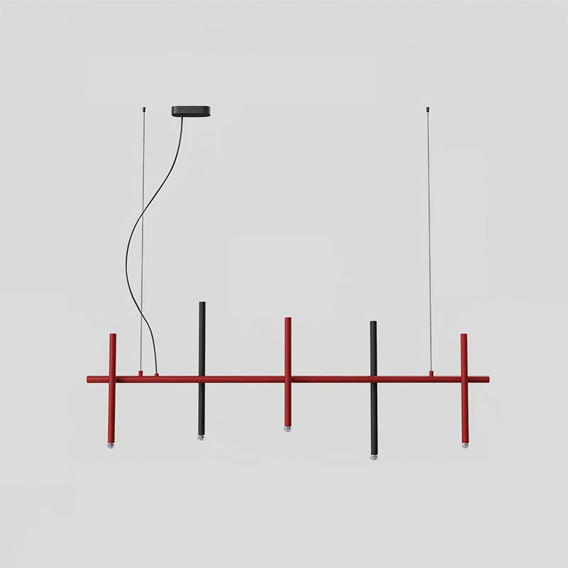 Stratus Line Modern Linear Pendant Light, Red & Black Metal LED Chandelier
