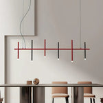 Stratus Line Modern Linear Pendant Light, Red & Black Metal LED Chandelier