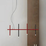 Stratus Line Modern Linear Pendant Light, Red & Black Metal LED Chandelier