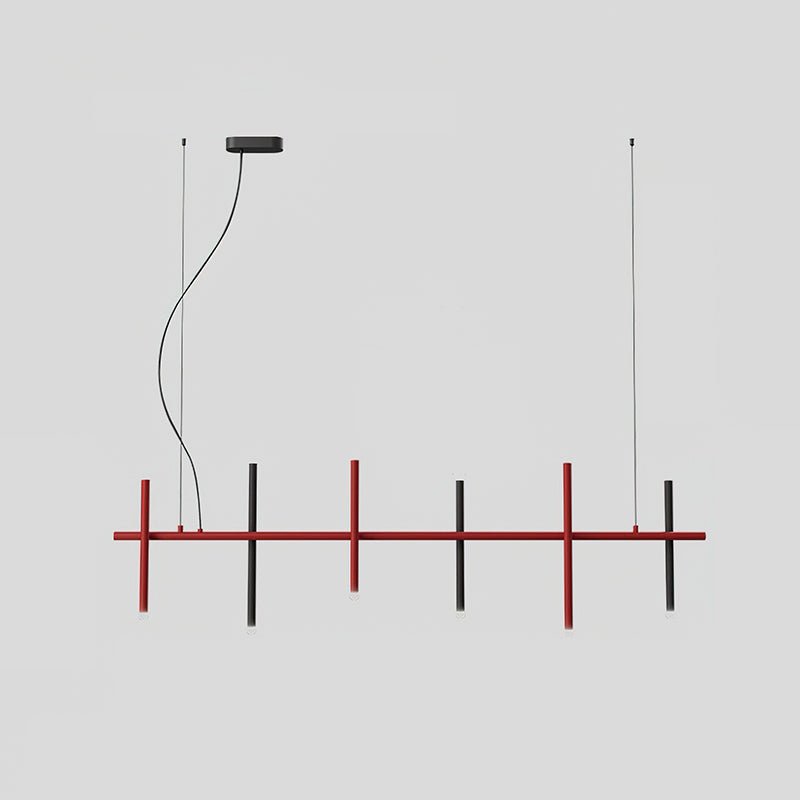 Stratus Line Modern Linear Pendant Light, Red & Black Metal LED Chandelier