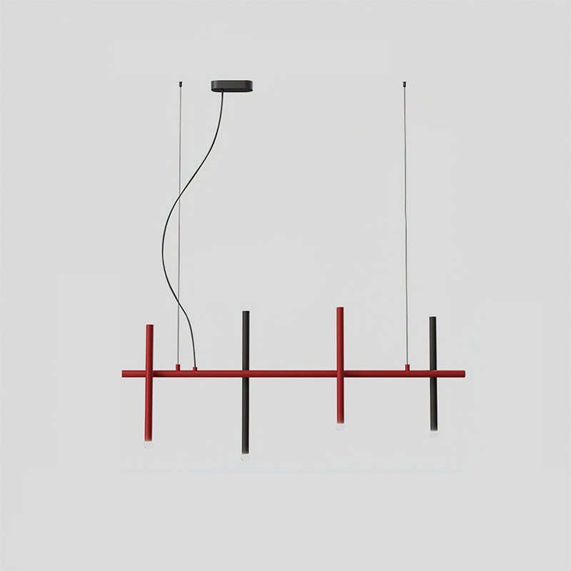 Stratus Line Modern Linear Pendant Light, Red & Black Metal LED Chandelier