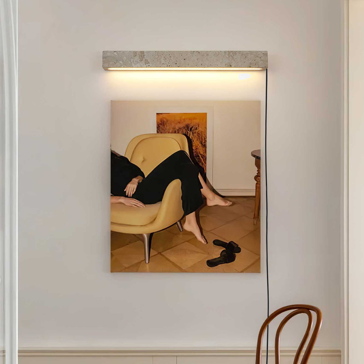 Stravik Plug-in Wall Light in Yellow Travertine – Modern LED Sconce