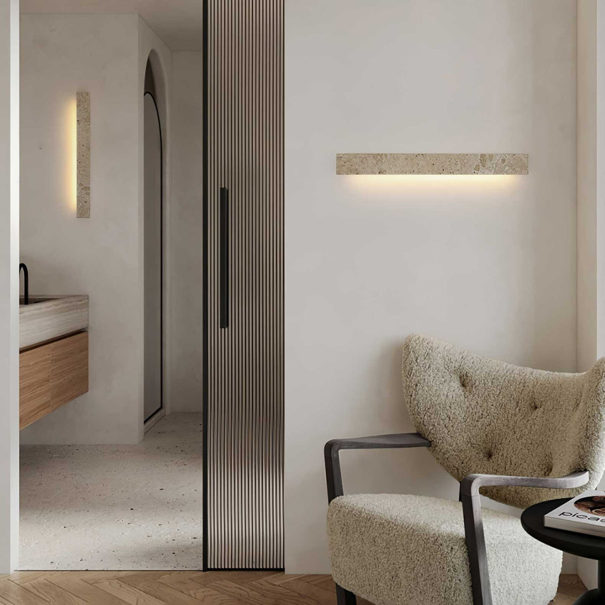 Stravik Wall Light in Natural Travertine – Modern Minimalist LED Sconce