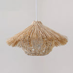 Handwoven Rattan Pendant Light with Iron Frame, Natural Straw Hat Chandelier for Modern Interiors