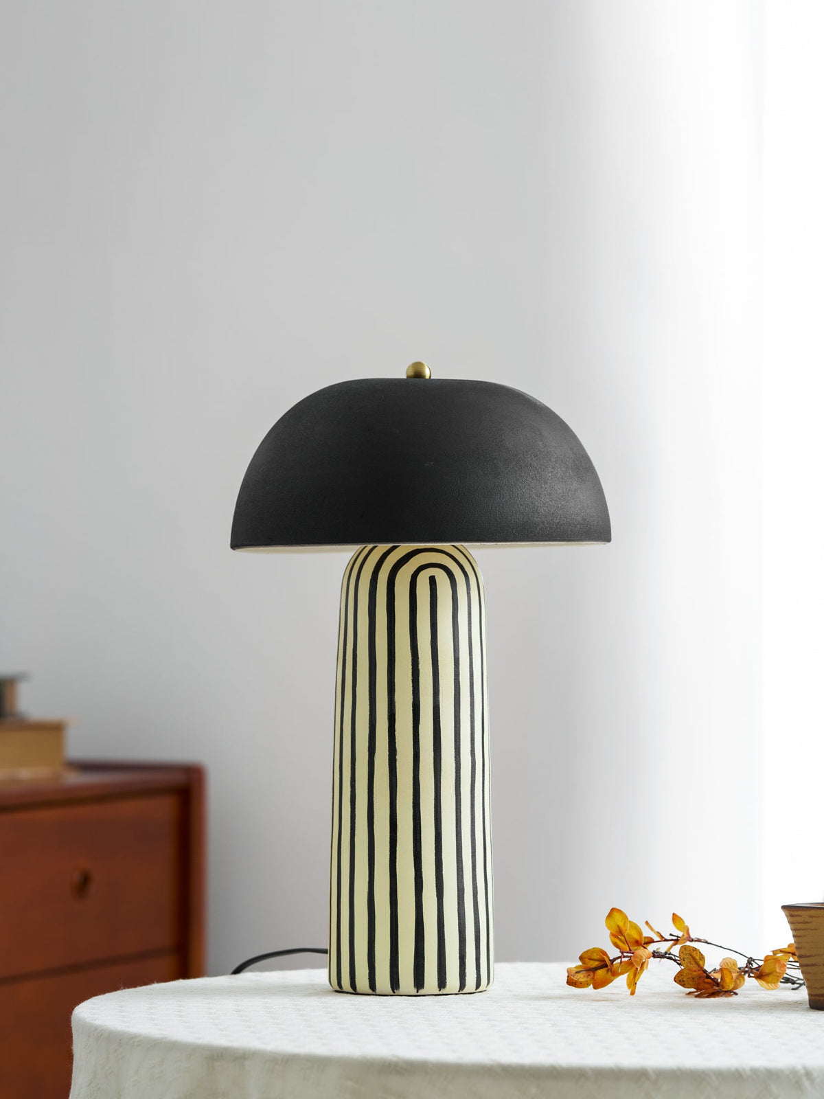 Stria Table Lamp – Hand-Painted Ceramic & Matte Black Dome Shade