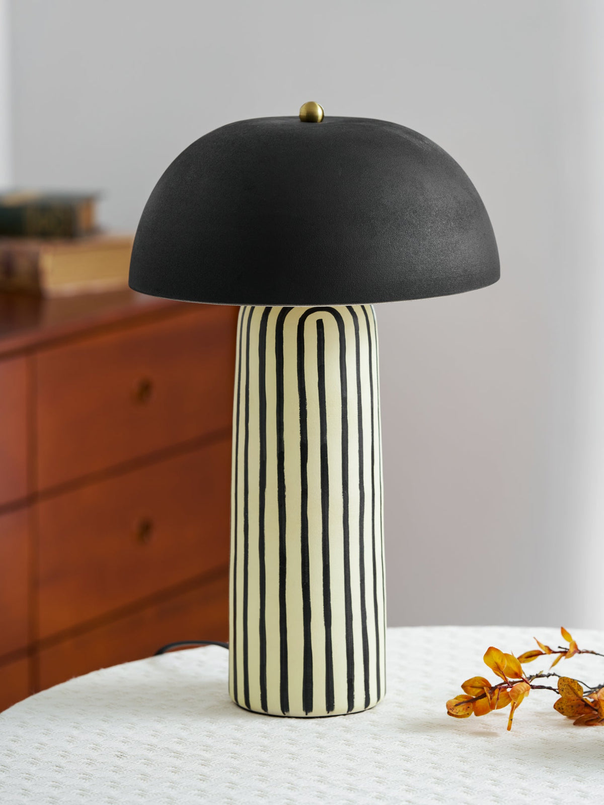 Stria Table Lamp – Hand-Painted Ceramic & Matte Black Dome Shade