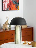 Stria Table Lamp – Hand-Painted Ceramic & Matte Black Dome Shade
