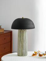 Stria Table Lamp – Hand-Painted Ceramic & Matte Black Dome Shade