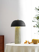 Stria Table Lamp – Hand-Painted Ceramic & Matte Black Dome Shade