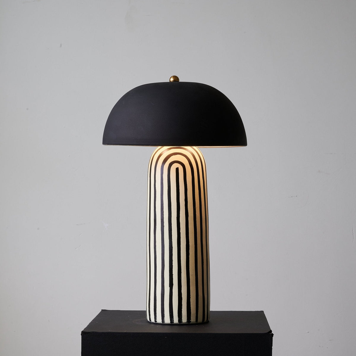 Stria Table Lamp – Hand-Painted Ceramic & Matte Black Dome Shade