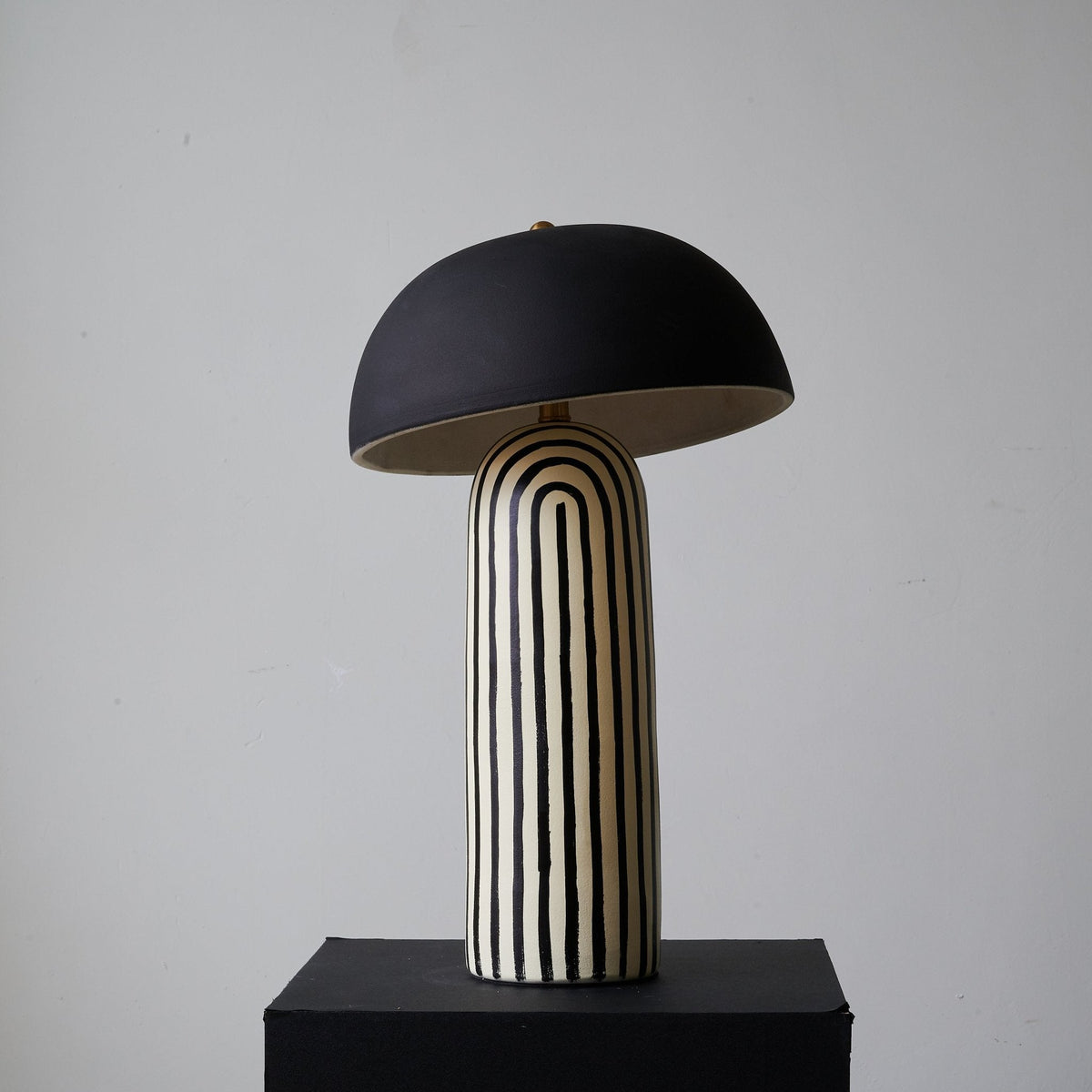 Stria Table Lamp – Hand-Painted Ceramic & Matte Black Dome Shade